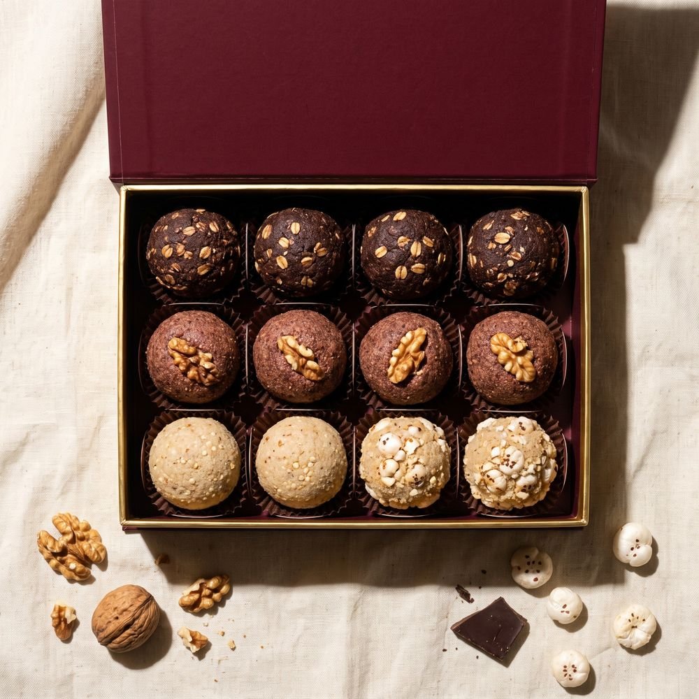 Nayi Peedhi Box: oats dark chocolate, ragi walnut and jowar makhana laddoos